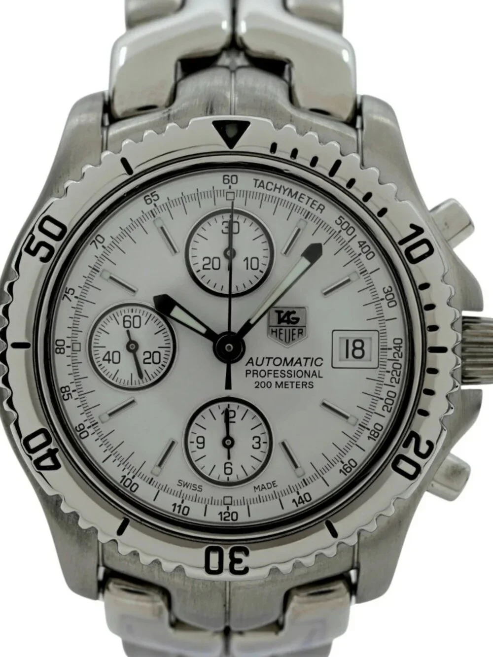 Tag Heuer 42mm Men's Link Automatic Chronograph White Dial Watch! Ref: CT2112!
